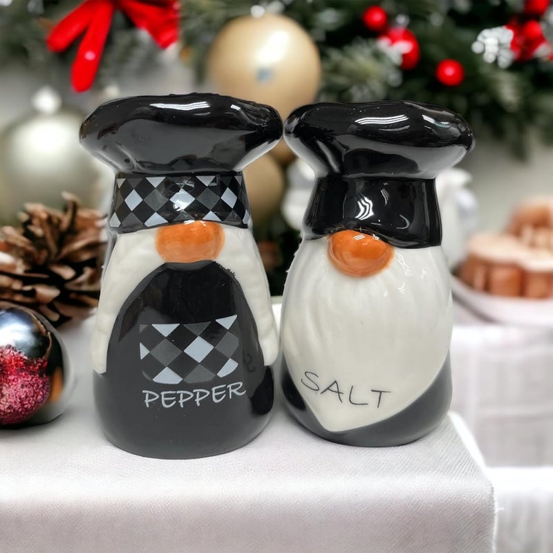 KARALIN Ceramic Salt & Pepper Shaker Sets Farmhouse Salt Shaker Rustic Kitchen Decor Tabletop Accessories Cute Chef Design Housewarming with Box Salt and Pepper Seasoning Set (Black & White) - Image 3